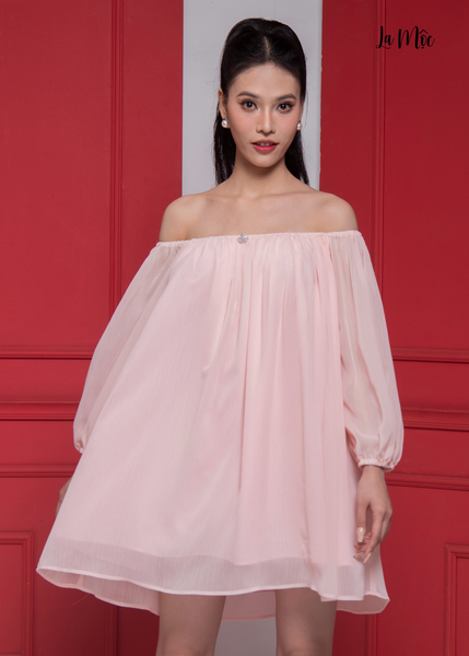 ĐẦM CHIFFON HỒNG PHẤN BABYDOLL TRỄ VAI , Maxivic
