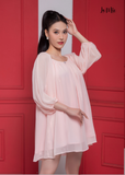  ĐẦM CHIFFON HỒNG PHẤN BABYDOLL TRỄ VAI , LA MỘC 