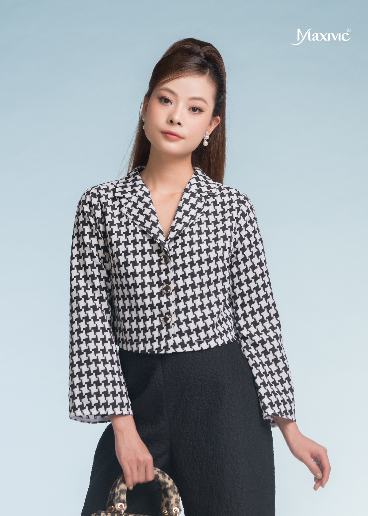  ÁO VEST CROPTOP GINGHAM TRẮNG ĐEN 