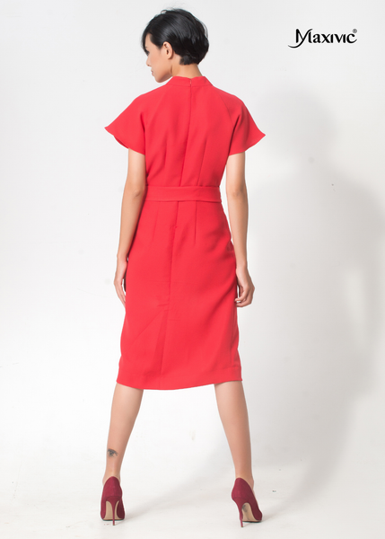 ĐẦM LINEN ĐỎ CỔ LỌ, VẼ TAY MAXIVIC