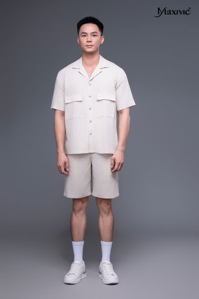 Quần nam linen be nhạt ngắn