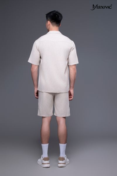 Áo sơ mi nam trắng kem linen ngắn Maxivic