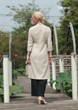 ÁO DÀI LINEN KEM THÊU HOẠ TIẾT HOA LỚN