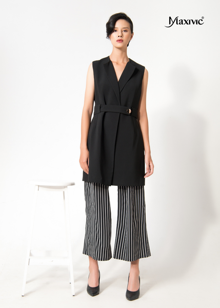 SET VEST ĐEN PHOM DÀI QUẦN SỌC