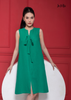ĐẦM LINEN XANH, DÀNG SUÔNG, NƠ CỔ, MAXIVIC