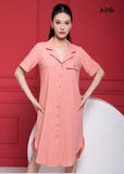 ĐẦM LINEN HỒNG CAM, DÀNG SUÔNG, CỔ DANTON, LA MỘC