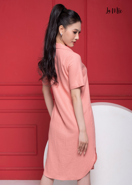 ĐẦM LINEN HỒNG CAM, DÀNG SUÔNG, CỔ DANTON, MAXIVIC