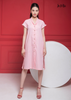 ĐẦM LINEN HỒNG PHẤN, DÁNG SUÔNG, CỒ SAM, LA MỘC