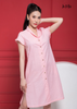 ĐẦM LINEN HỒNG PHẤN, DÁNG SUÔNG, CỒ SAM, LA MỘC