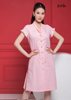 ĐẦM LINEN HỒNG PHẤN, DÁNG SUÔNG, CỒ SAM, LA MỘC