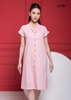 ĐẦM LINEN HỒNG PHẤN, DÁNG SUÔNG, CỒ SAM, LA MỘC