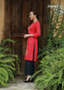 ÁO DÀI LINEN ĐỎ THÊU HOẠ TIẾT HOA