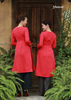 ÁO DÀI LINEN ĐỎ THÊU HOẠ TIẾT HOA
