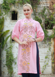 ÁO DÀI LINEN HỒNG THÊU HOẠ TIẾT HOA