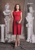 ĐẦM SHEATH LỤA ĐỎ, CỔ NHÚN TAY LIỀN, MAXIVIC