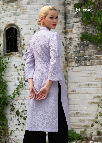 ÁO DÀI LAYA TÍM HOA NỔI MAXIVIC