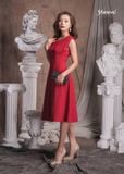 ĐẦM SHEATH LỤA ĐỎ, CỔ NHÚN TAY LIỀN, MAXIVIC