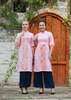 ÁO DÀI LINEN HỒNG THÊU HOẠ TIẾT HOA ĐƯỜNG DIỀM