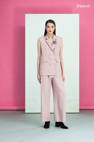 Áo vest hồng cotton bố, cổ đan tông Maxivic