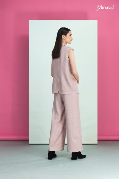 Áo vest hồng cotton bố, cổ đan tông Maxivic