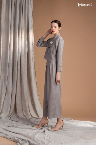 Áo vest lửng xám đỏ cotton xô Maxivic