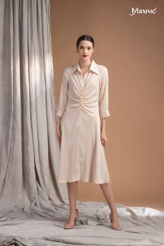 Đầm sơmi lụa tăm, nhún eo Maxivic