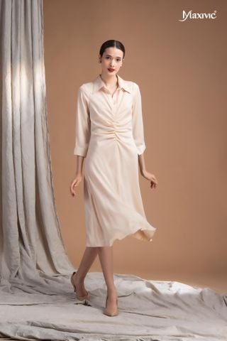 Đầm sơmi lụa tăm, nhún eo Maxivic