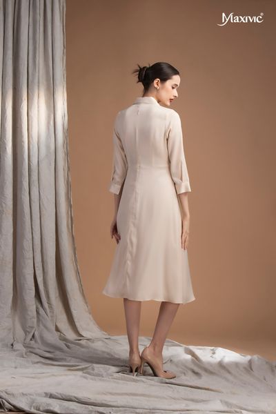 Đầm sơmi lụa tăm, nhún eo Maxivic