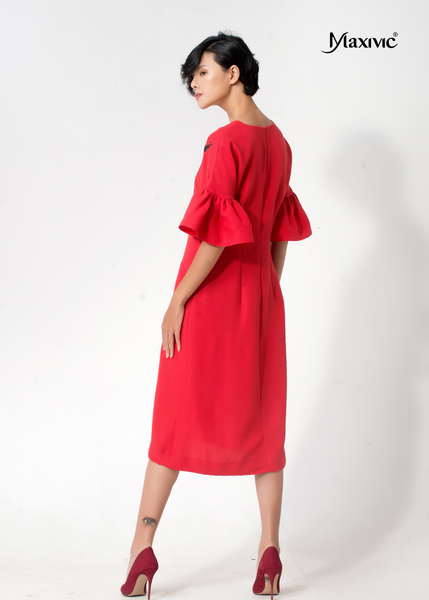 ĐẦM LINEN ĐỎ TAY XOÈ DÁNG SUÔNG