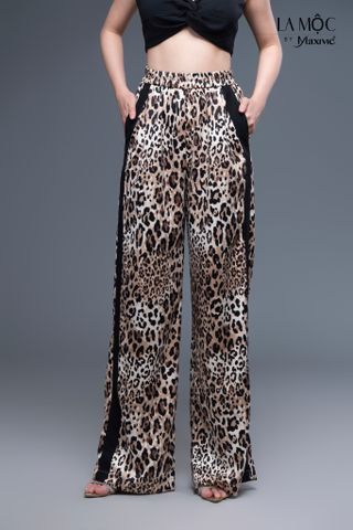 Quần beo lụa cát form suông đắp chiffon dọc Maxivic