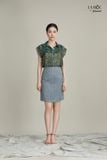 Áo sơmi hải quân chiffon hoa xanh La Mộc