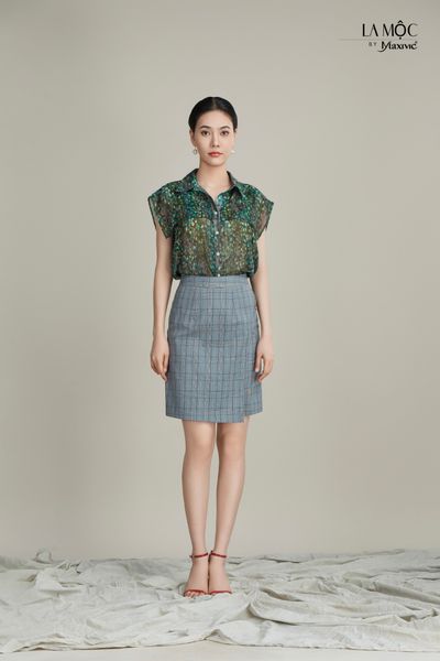 Áo sơmi hải quân chiffon hoa xanh Maxivic