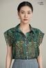 Áo sơmi hải quân chiffon hoa xanh La Mộc