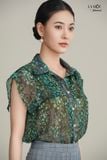 Áo sơmi hải quân chiffon hoa xanh La Mộc