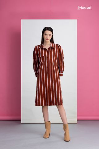 Đầm sơmi sọc nâu Maxivic