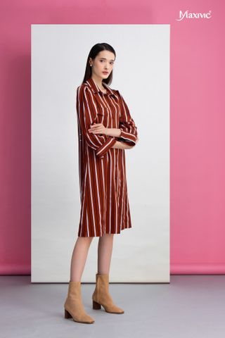 Đầm sơmi sọc nâu Maxivic