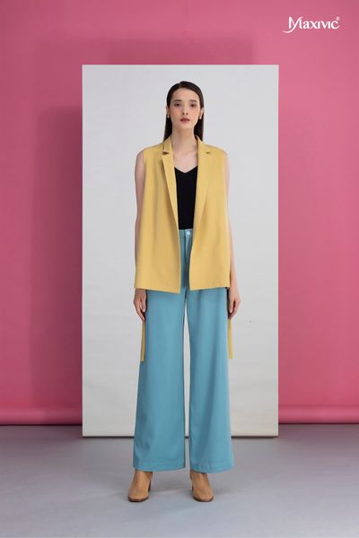 Áo vest vàng lụa bố, khuy cài Maxivic