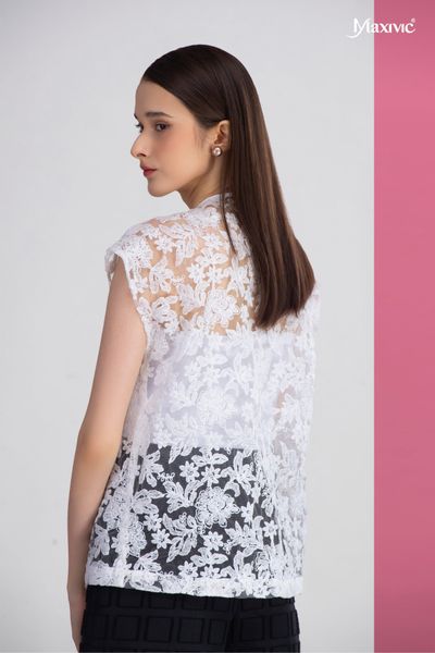 Áo ren organza trắng Maxivic