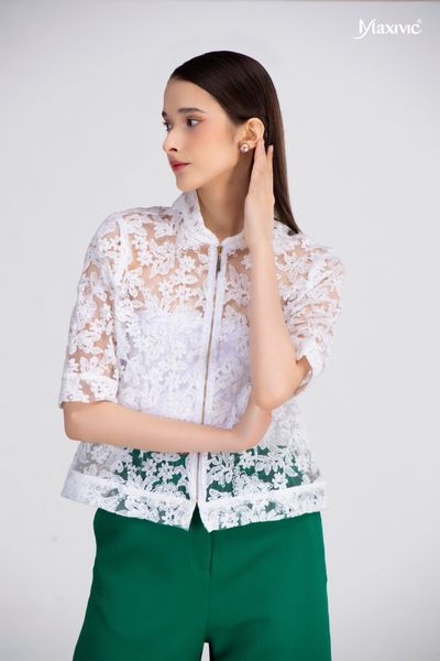 Áo ren organza cổ trụ Maxivic