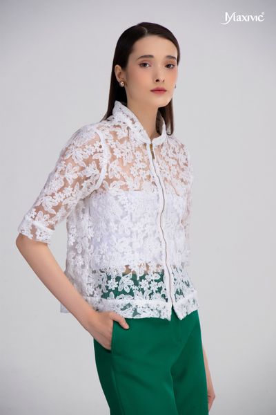 Áo ren organza cổ trụ Maxivic