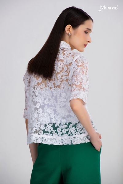 Áo ren organza cổ trụ Maxivic