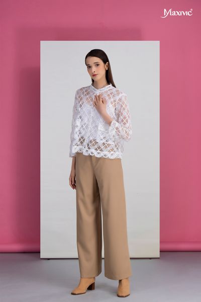 Áo sơmi ren organza cổ trụ Maxivic