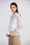 Áo sơmi ren organza cổ trụ Maxivic