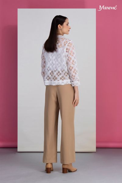 Áo sơmi ren organza cổ trụ Maxivic