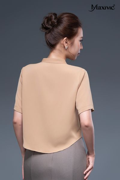 Áo sơmi cổ đứng màu nâu Maxivic