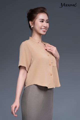 Áo sơmi cổ đứng màu nâu Maxivic