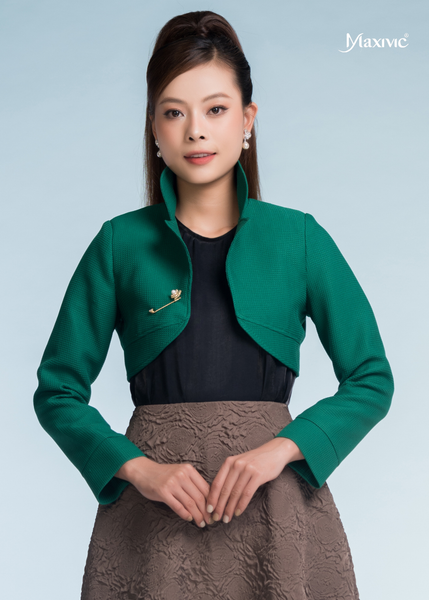 SET ÁO CÁNH ORGANZA ĐEN ÁO KHOÁC XANH KIM CƯƠNG CO GIÃN 4 CHIỂU VÁY HOA NỔI