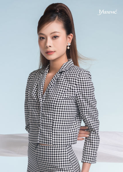 ÁO VEST CROPTOP GINGHAM TRẮNG ĐEN CHẤM BI
