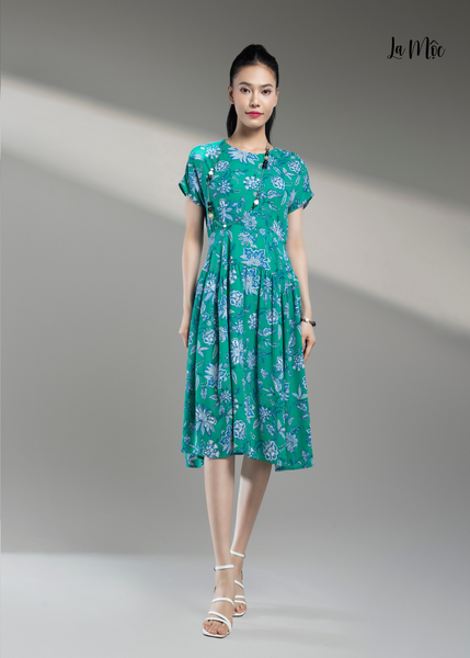 ĐẦM LỤA XANH TRẮNG TAY LIỀN MAXIVIC