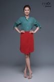 Áo sơmi xanh rêu linen mix tay rút dây La Mộc